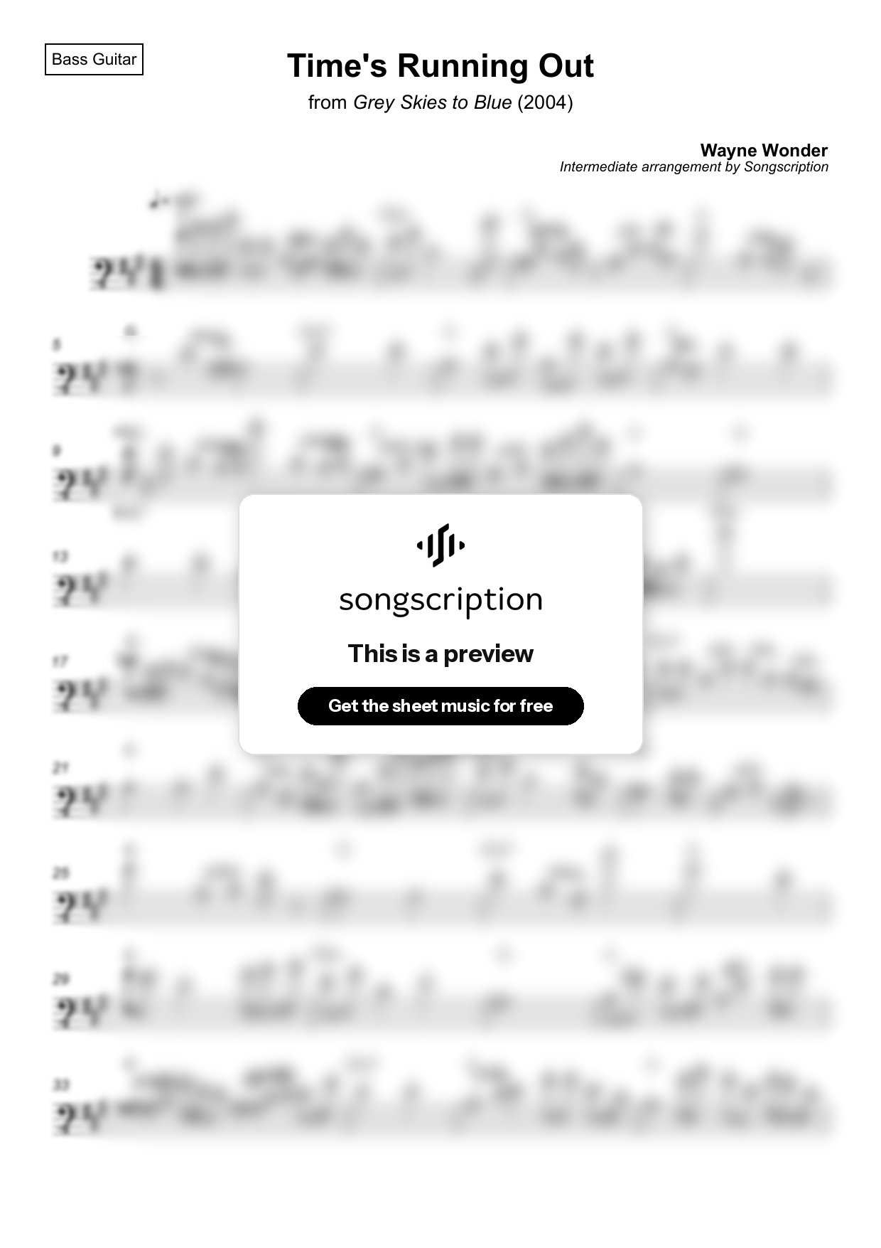 Intermediate Bass Guitar Sheet Music for "Time's Running Out" by Wayne Wonder