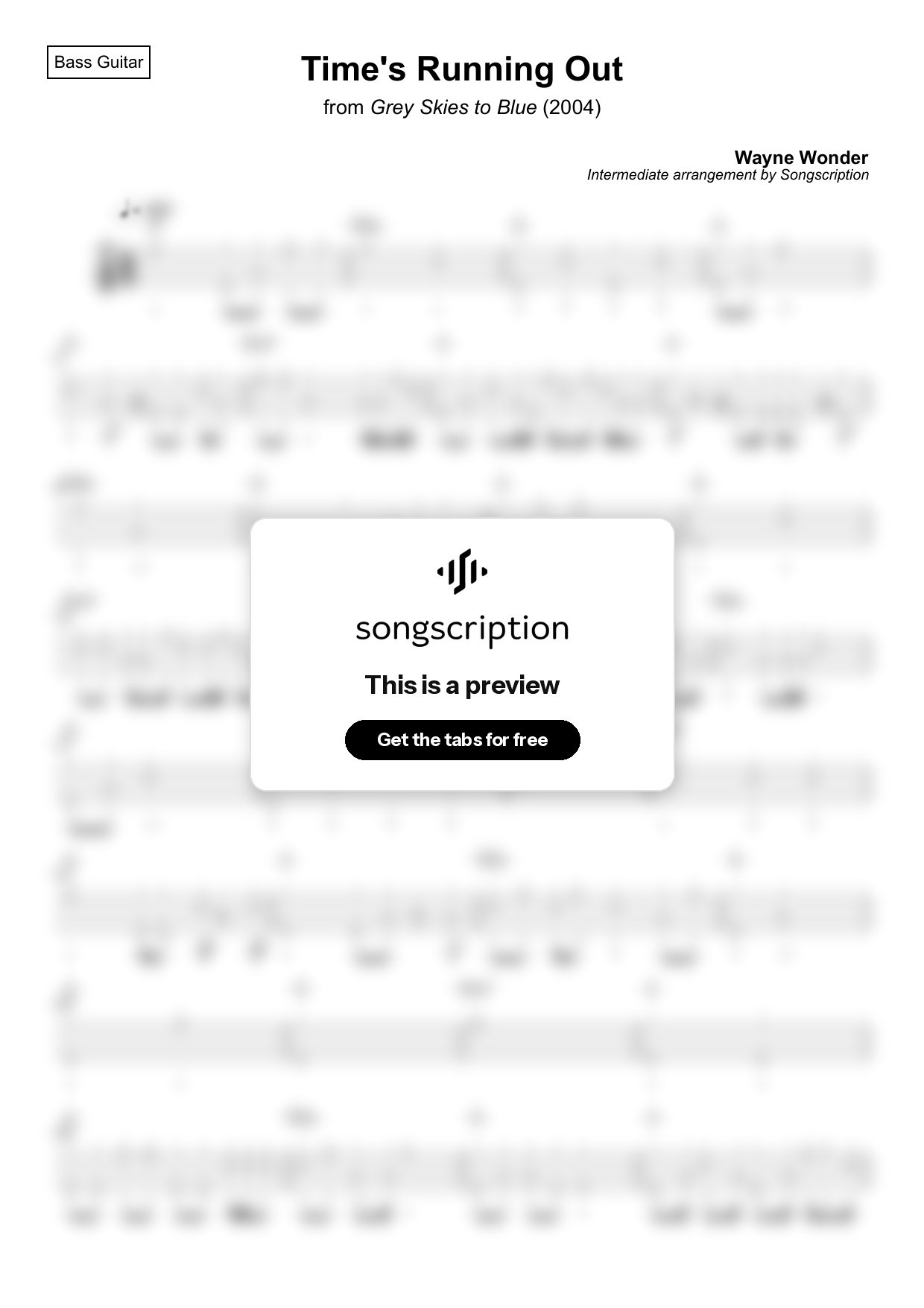 Intermediate Bass Guitar Tabs for "Time's Running Out" by Wayne Wonder