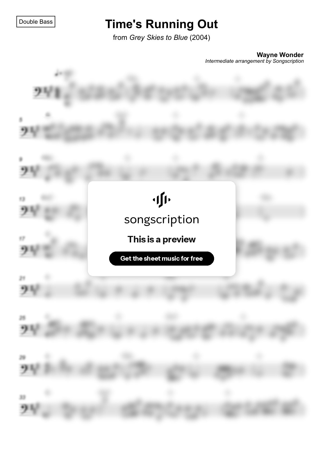 Intermediate Double Bass Sheet Music for "Time's Running Out" by Wayne Wonder