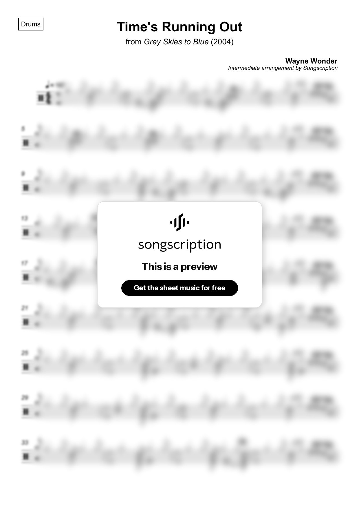 Intermediate Drums Sheet Music for "Time's Running Out" by Wayne Wonder