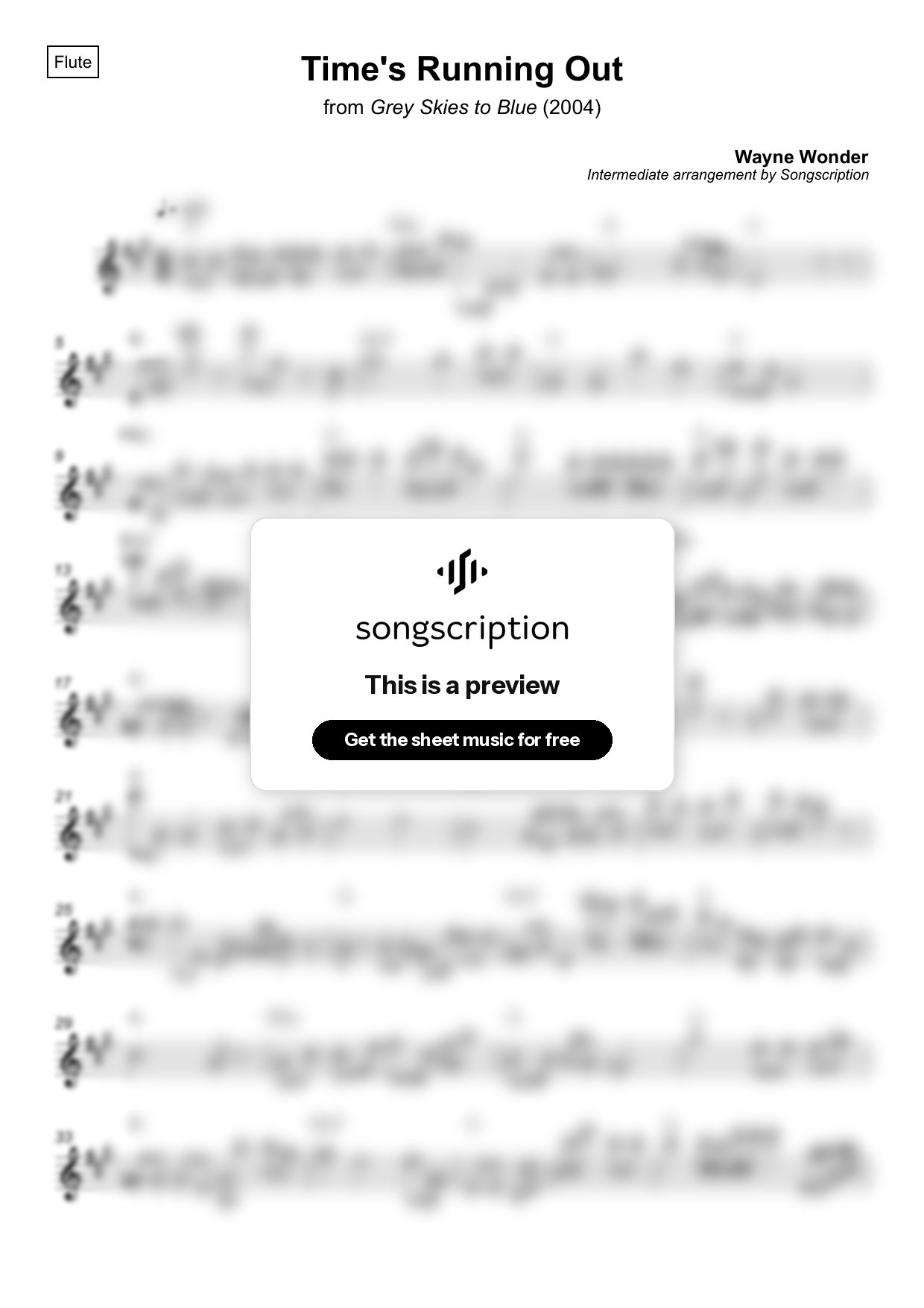 Intermediate Flute Sheet Music for "Time's Running Out" by Wayne Wonder