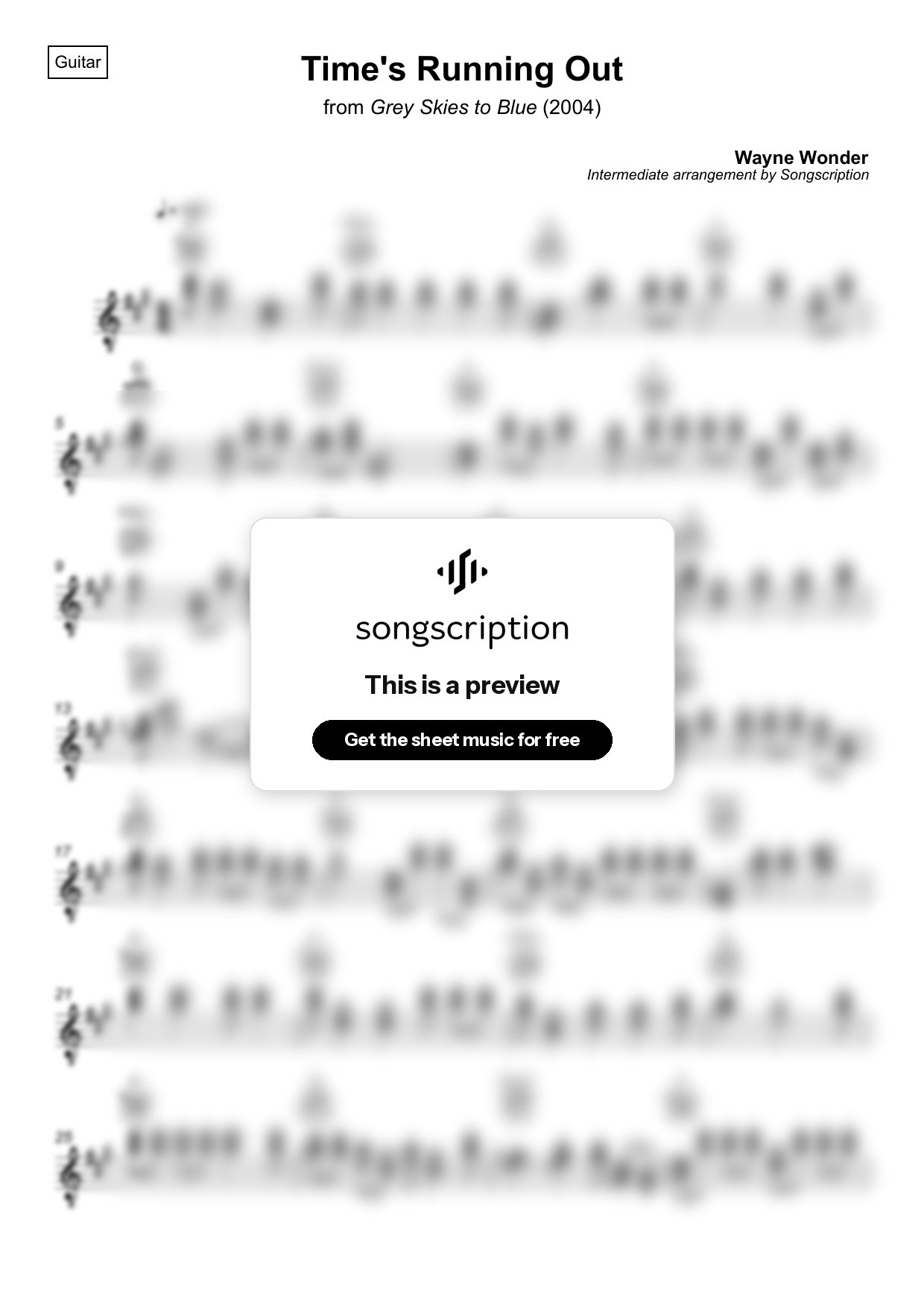 Intermediate Acoustic Guitar Sheet Music for "Time's Running Out" by Wayne Wonder