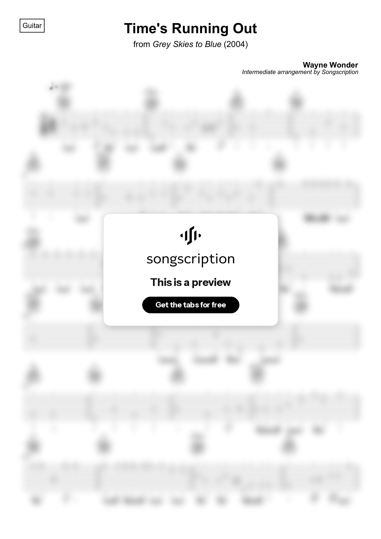 Intermediate Acoustic Guitar Tabs for "Time's Running Out" by Wayne Wonder