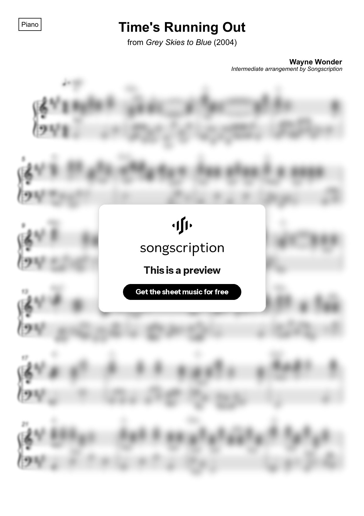 Intermediate Piano Sheet Music for "Time's Running Out" by Wayne Wonder