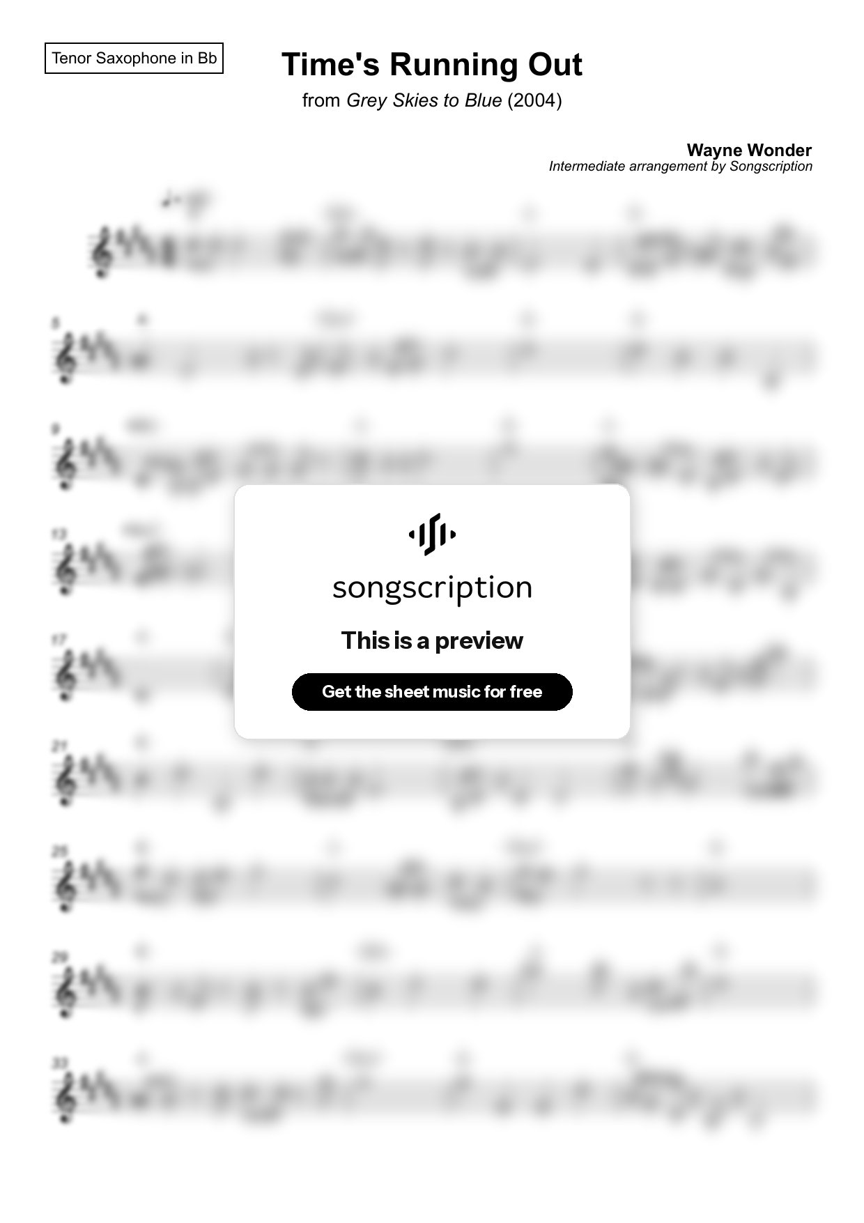 Intermediate Tenor Sax Sheet Music for "Time's Running Out" by Wayne Wonder