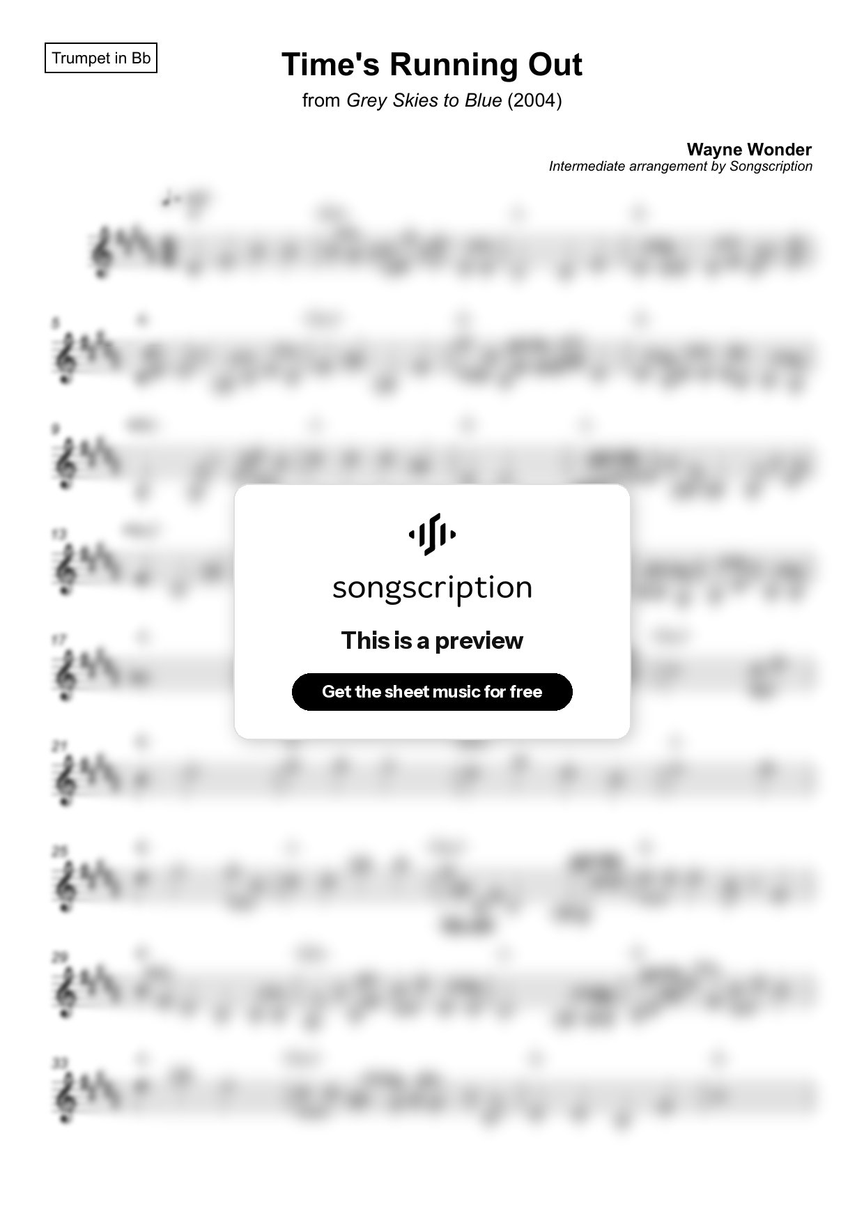 Intermediate Trumpet Sheet Music for "Time's Running Out" by Wayne Wonder