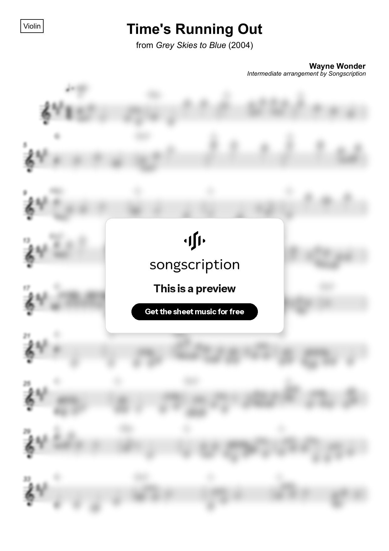 Intermediate Violin Sheet Music for "Time's Running Out" by Wayne Wonder