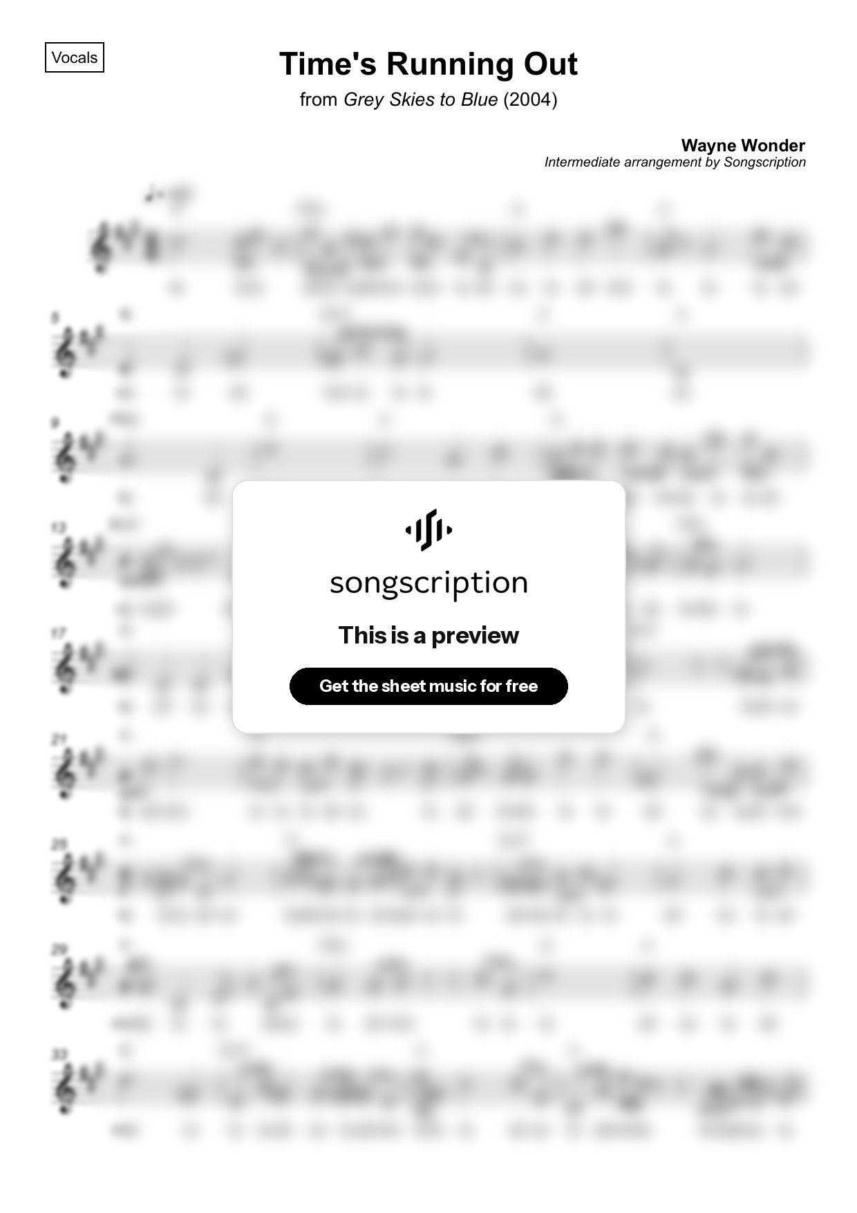 Intermediate Vocals Sheet Music for "Time's Running Out" by Wayne Wonder