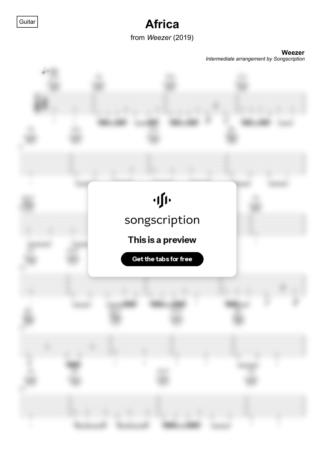 Intermediate Acoustic Guitar Tabs for "Africa" by Weezer