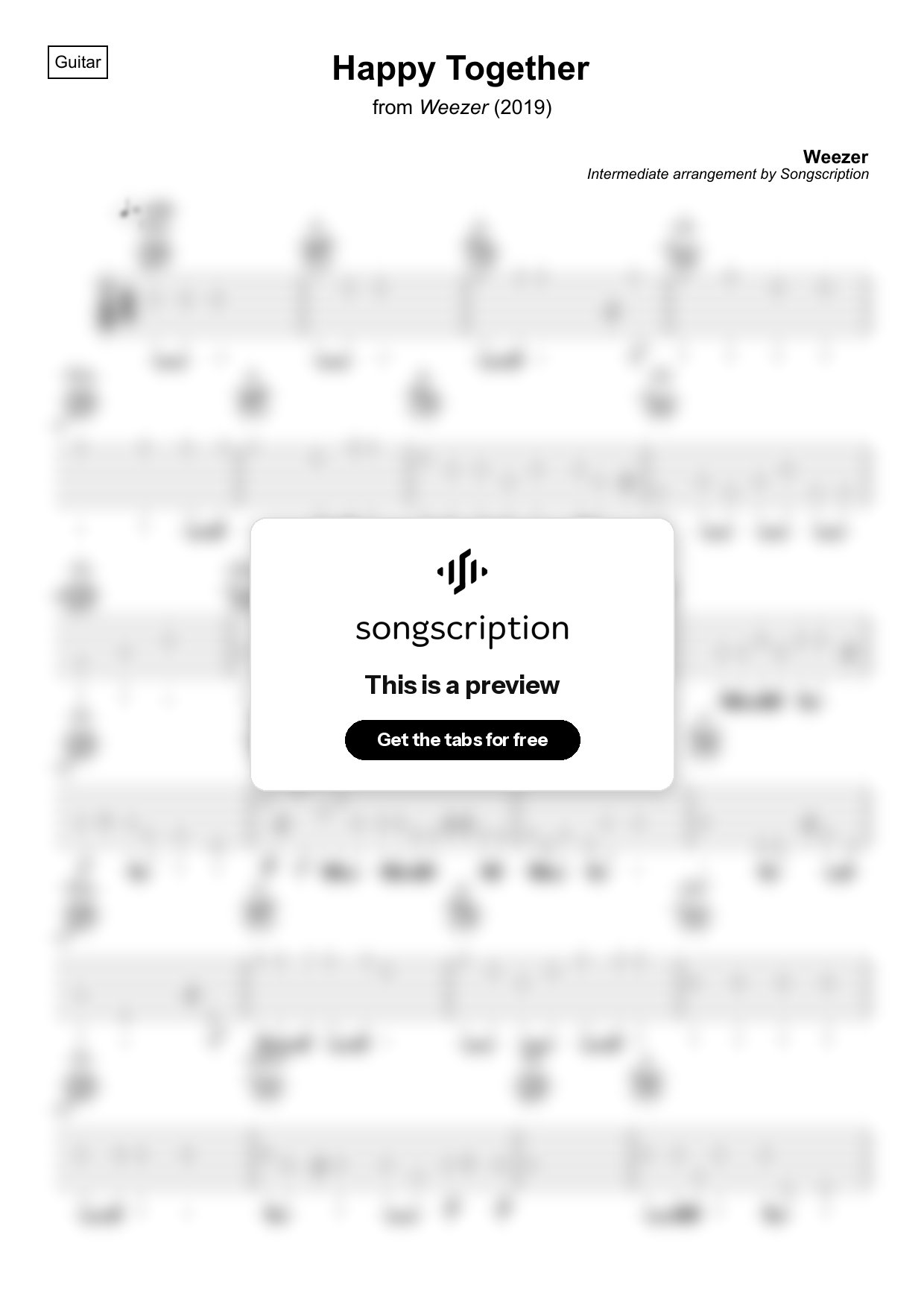 Intermediate Acoustic Guitar Tabs for "Happy Together" by Weezer