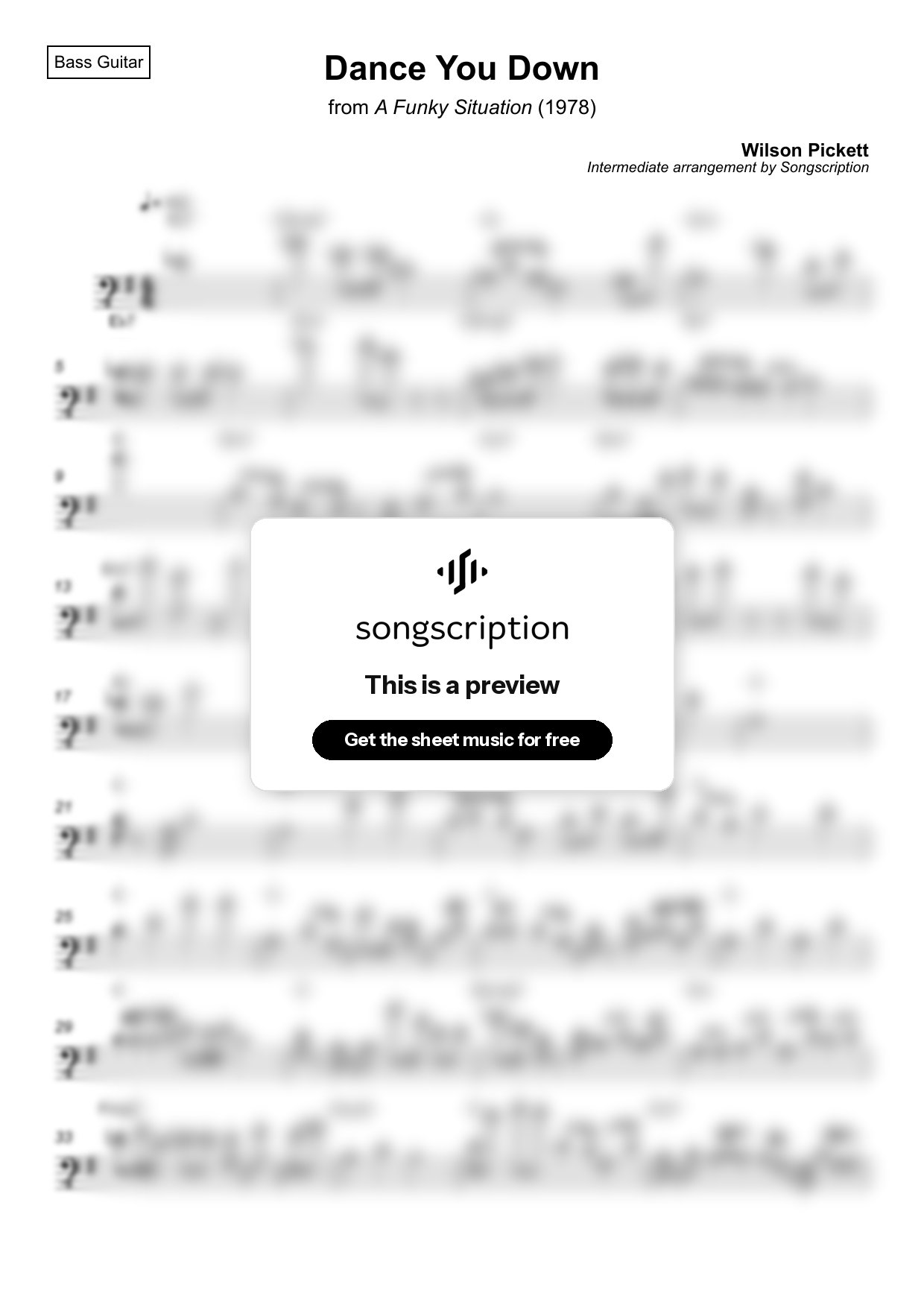 Intermediate Bass Guitar Sheet Music for "Dance You Down" by Wilson Pickett
