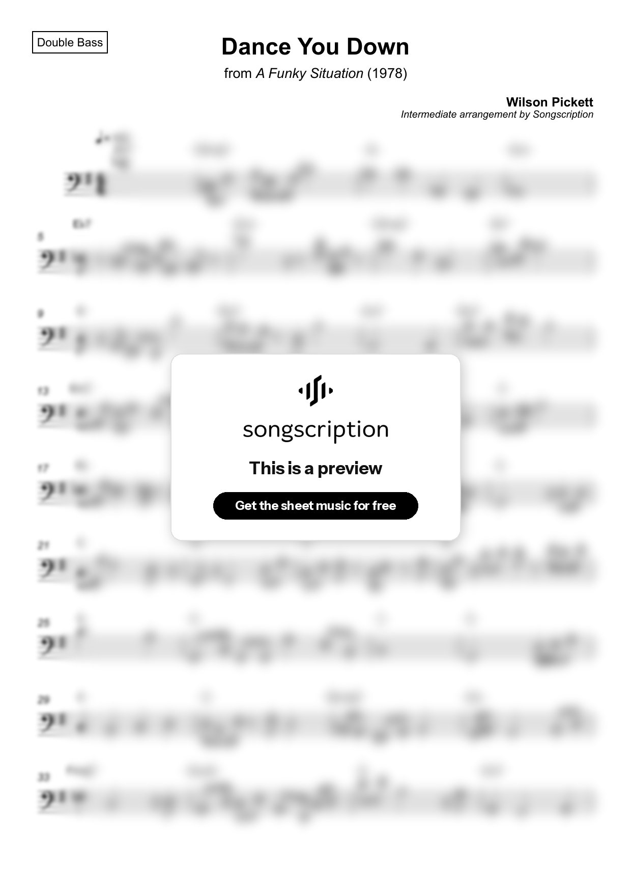 Intermediate Double Bass Sheet Music for "Dance You Down" by Wilson Pickett