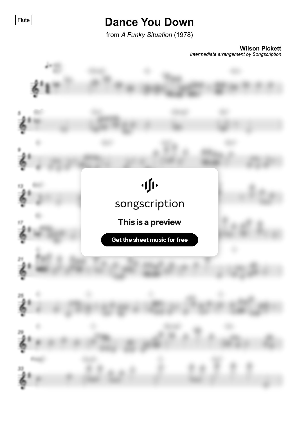 Intermediate Flute Sheet Music for "Dance You Down" by Wilson Pickett