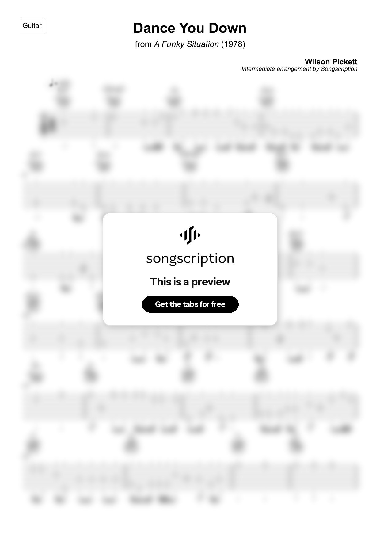 Intermediate Acoustic Guitar Tabs for "Dance You Down" by Wilson Pickett