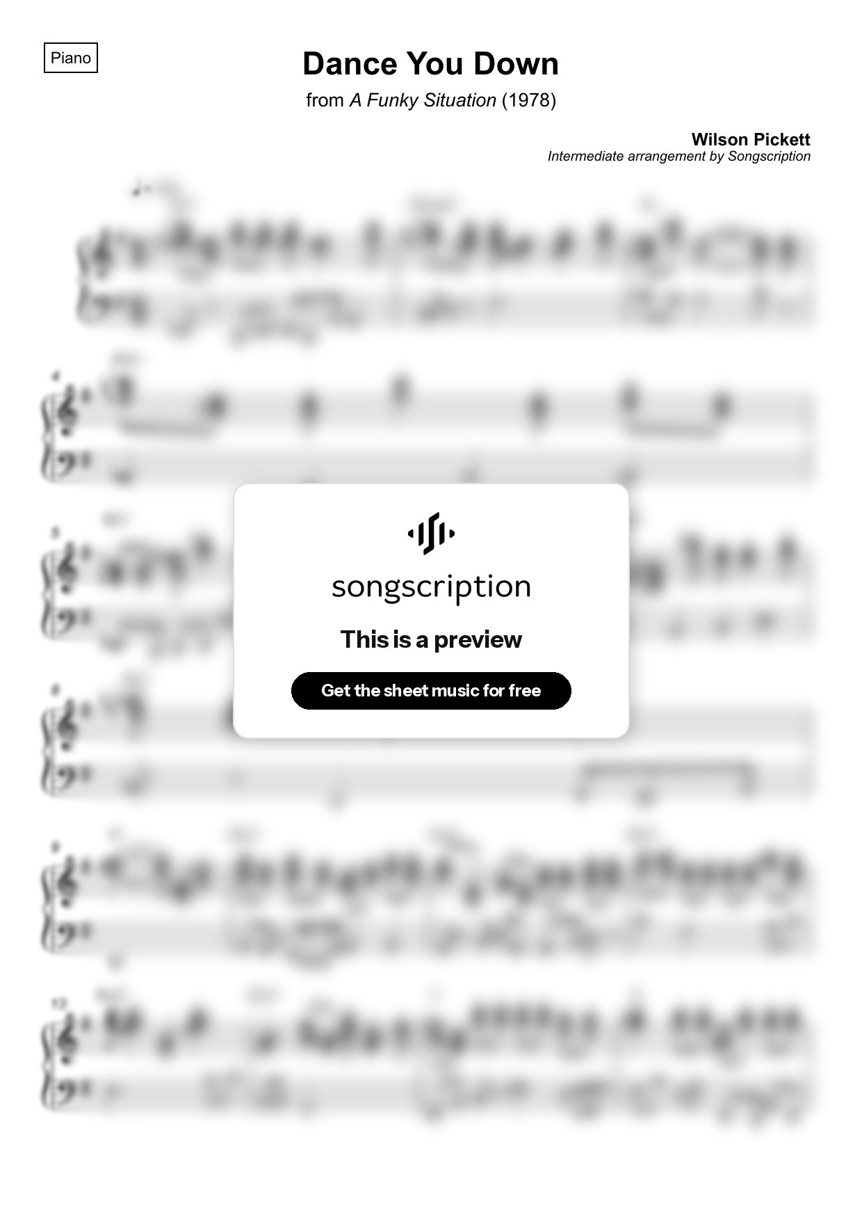 Intermediate Piano Sheet Music for "Dance You Down" by Wilson Pickett