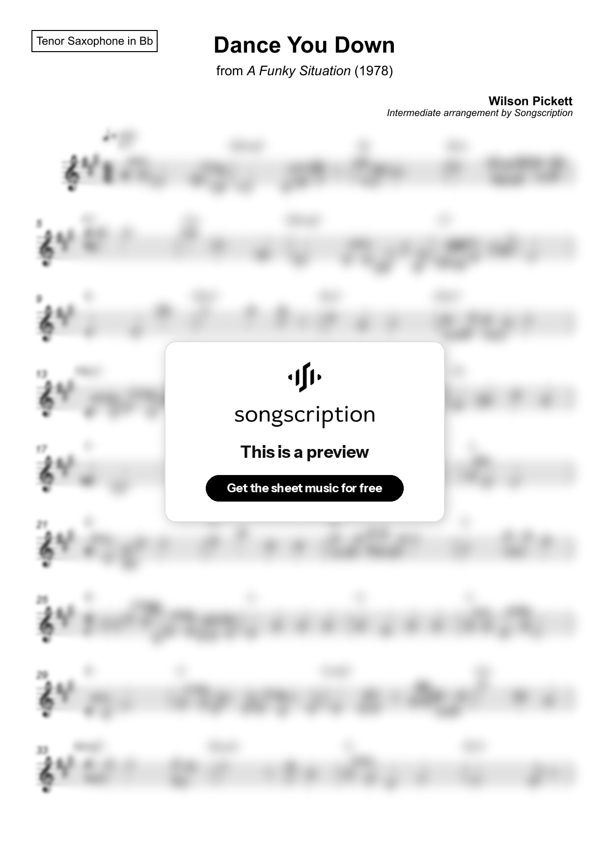 Intermediate Tenor Sax Sheet Music for "Dance You Down" by Wilson Pickett