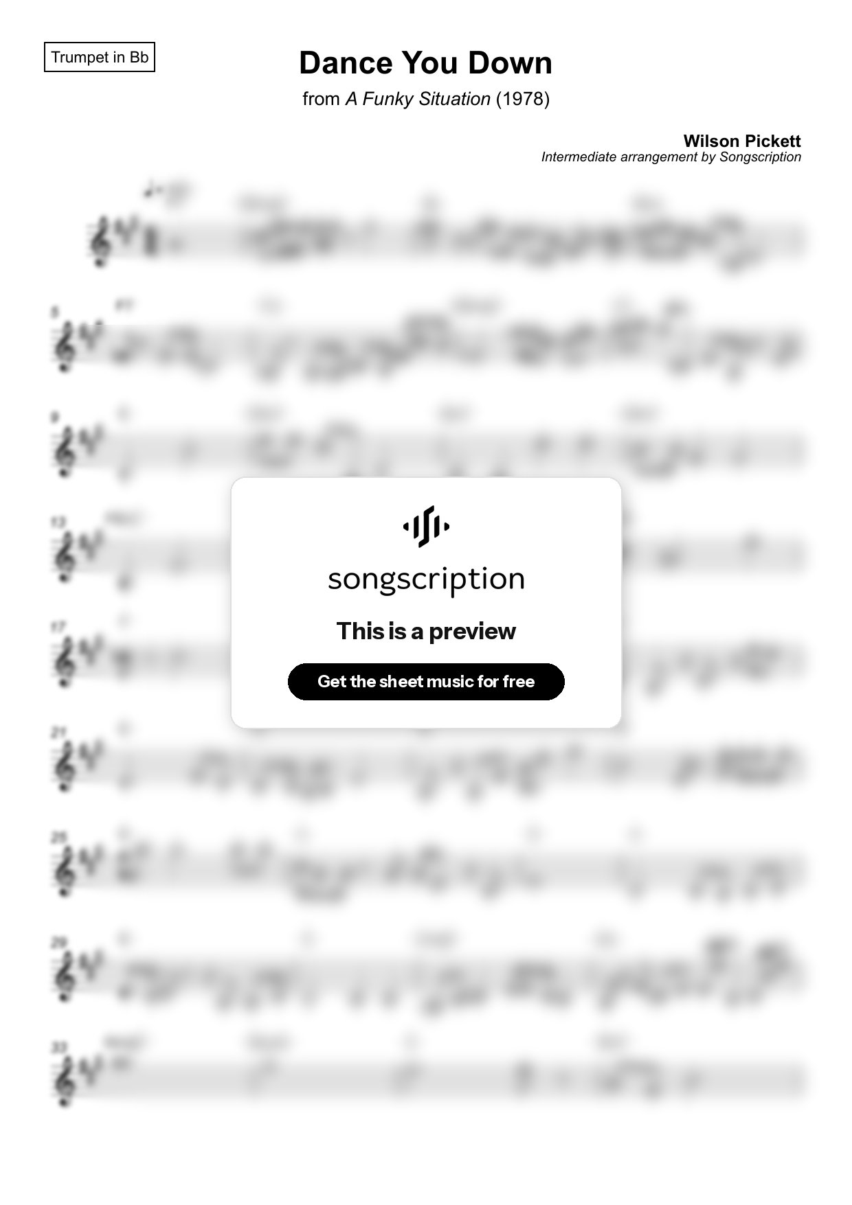 Intermediate Trumpet Sheet Music for "Dance You Down" by Wilson Pickett