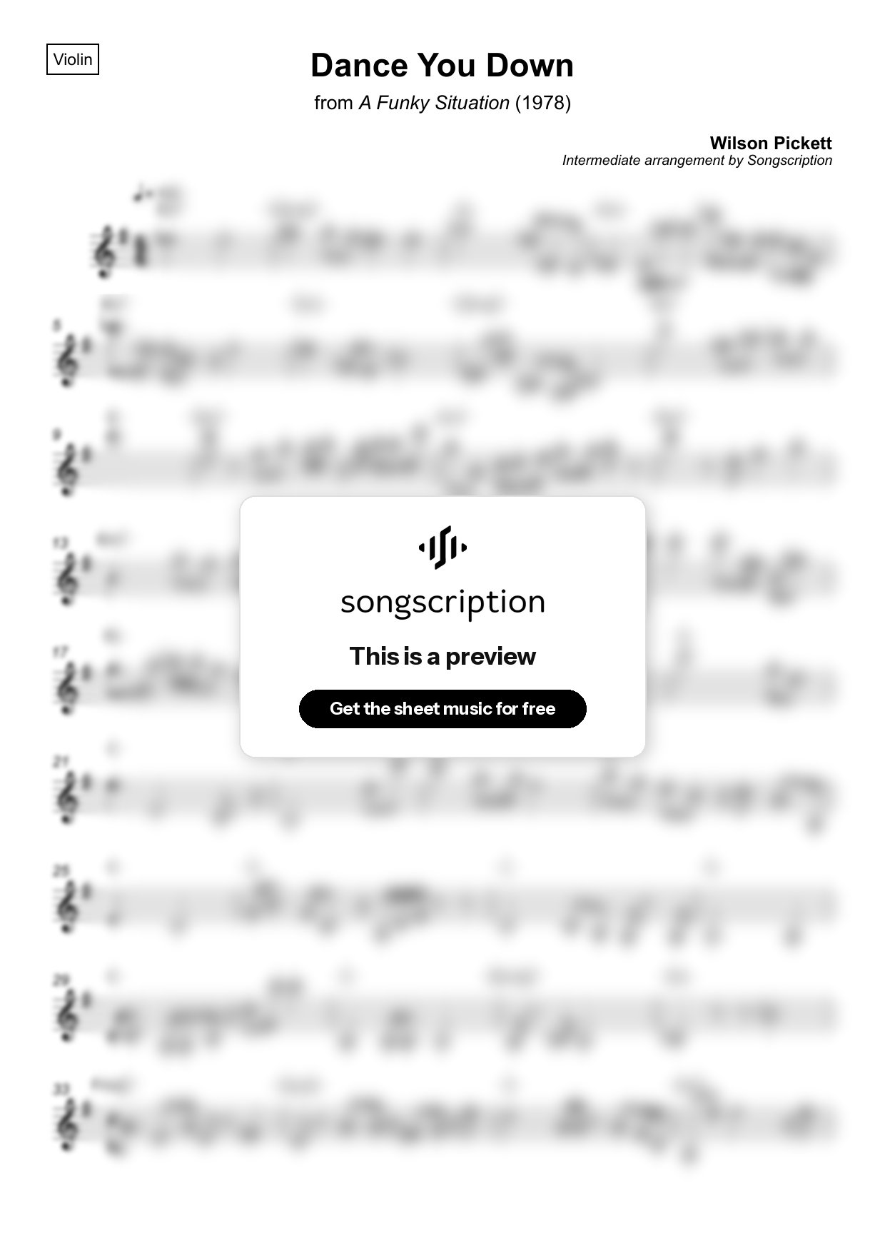 Intermediate Violin Sheet Music for "Dance You Down" by Wilson Pickett