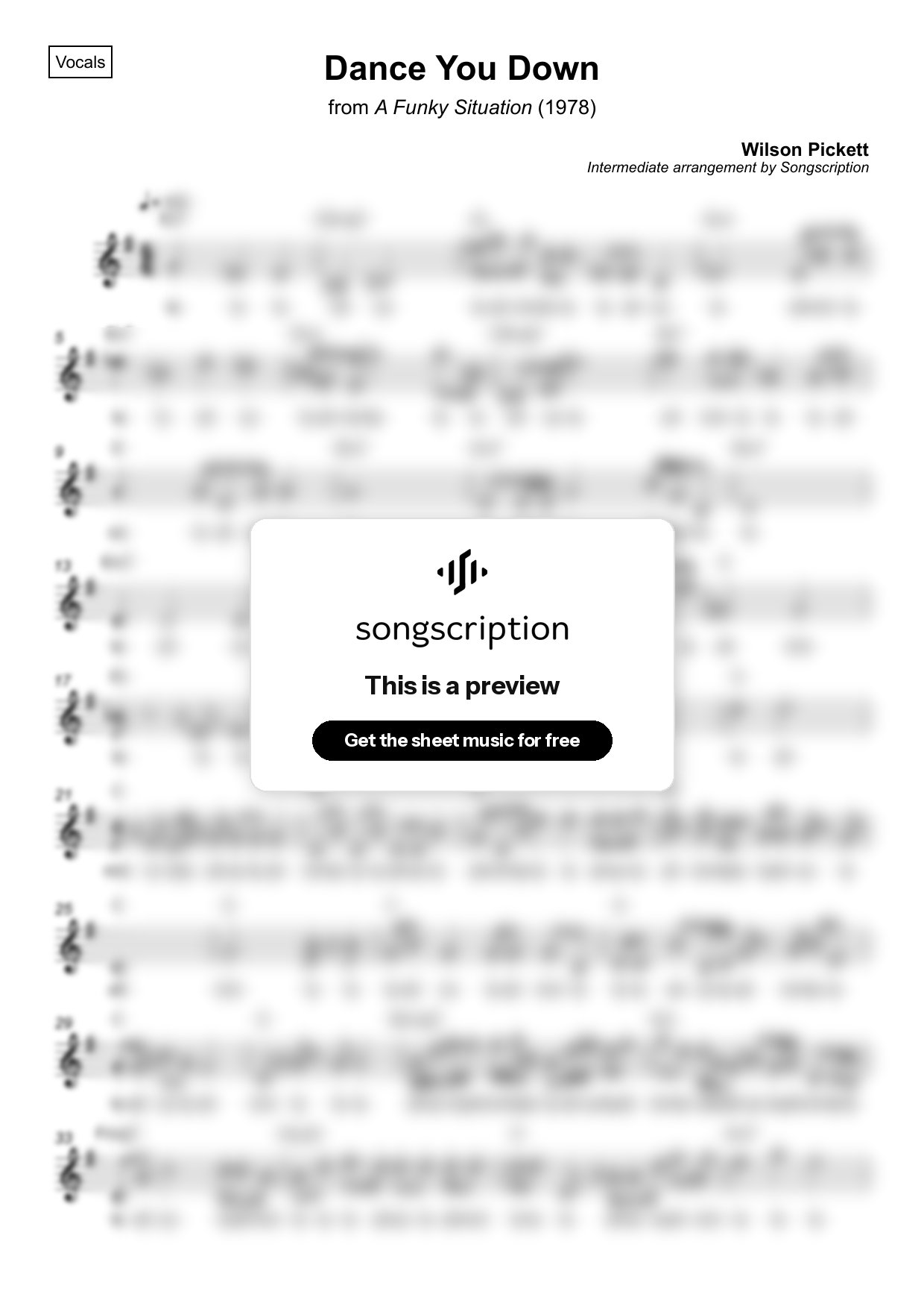 Intermediate Vocals Sheet Music for "Dance You Down" by Wilson Pickett