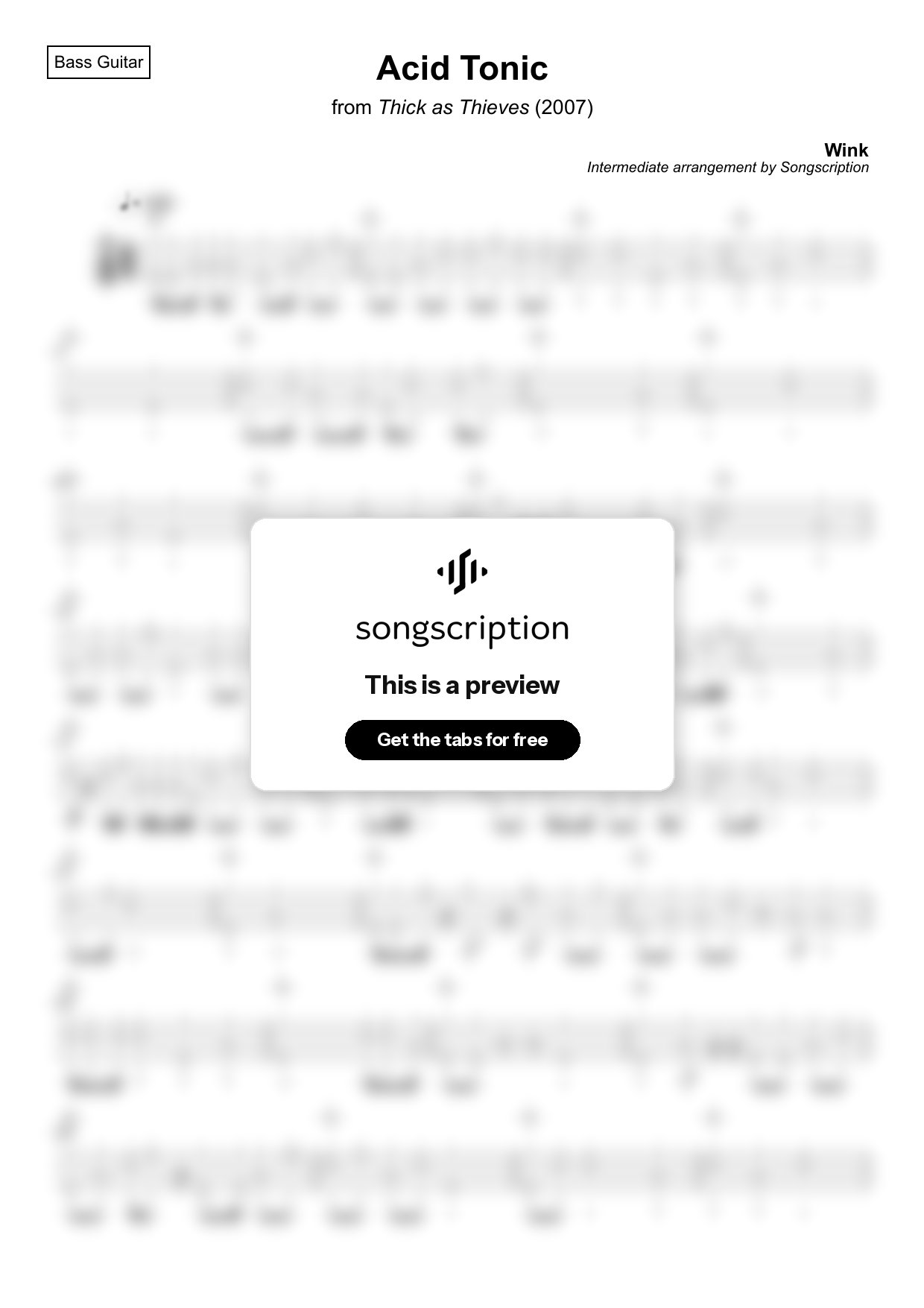 Intermediate Bass Guitar Tabs for "Acid Tonic" by Wink
