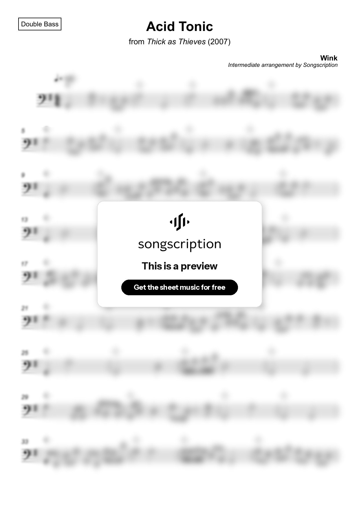 Intermediate Double Bass Sheet Music for "Acid Tonic" by Wink