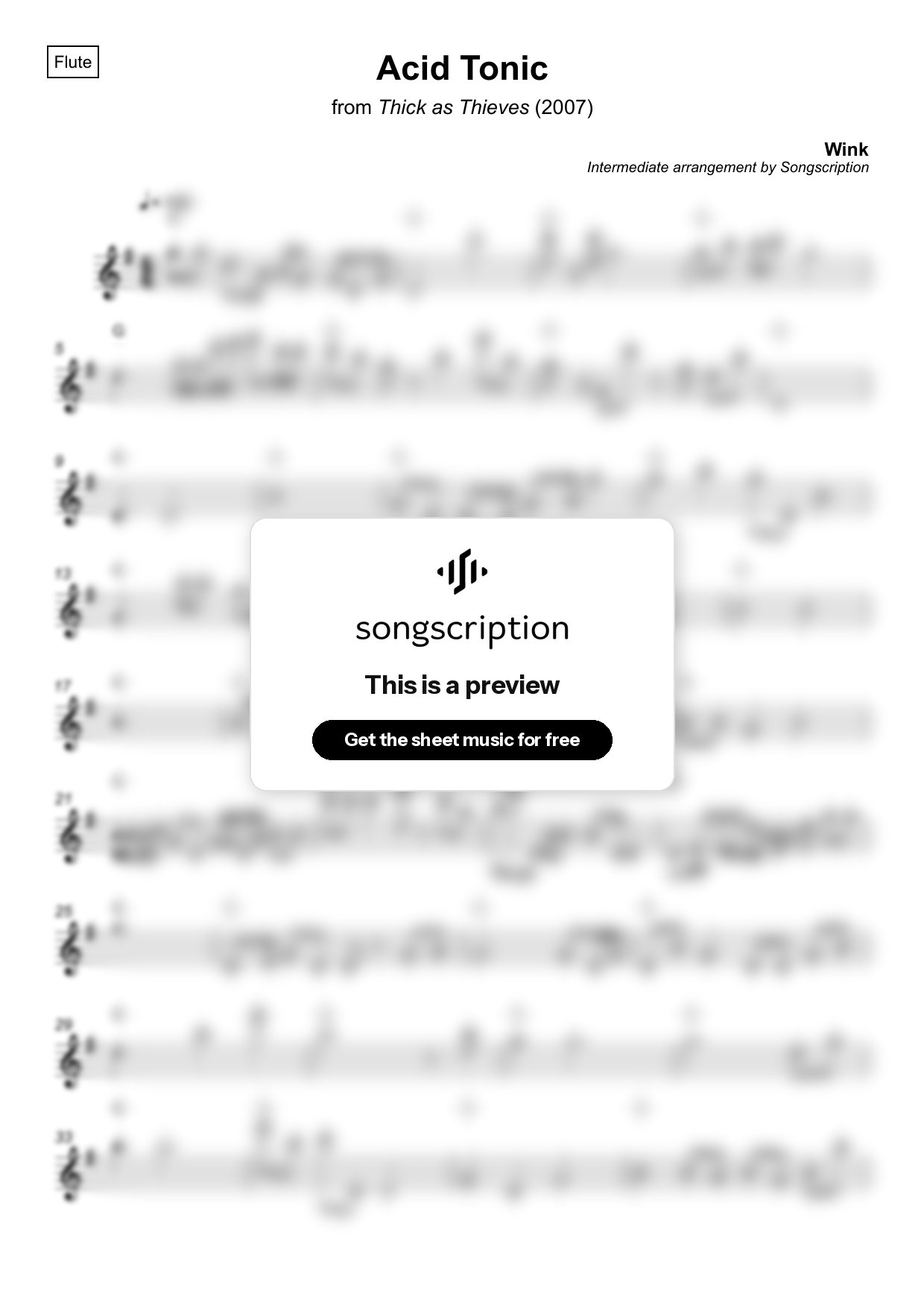 Intermediate Flute Sheet Music for "Acid Tonic" by Wink