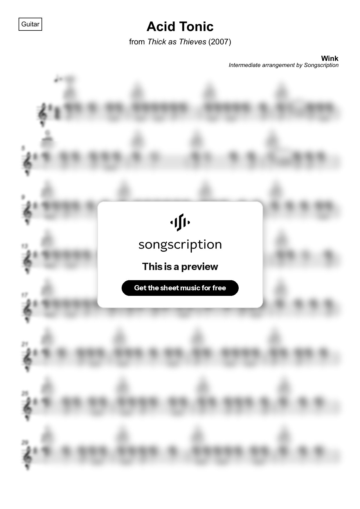 Intermediate Acoustic Guitar Sheet Music for "Acid Tonic" by Wink