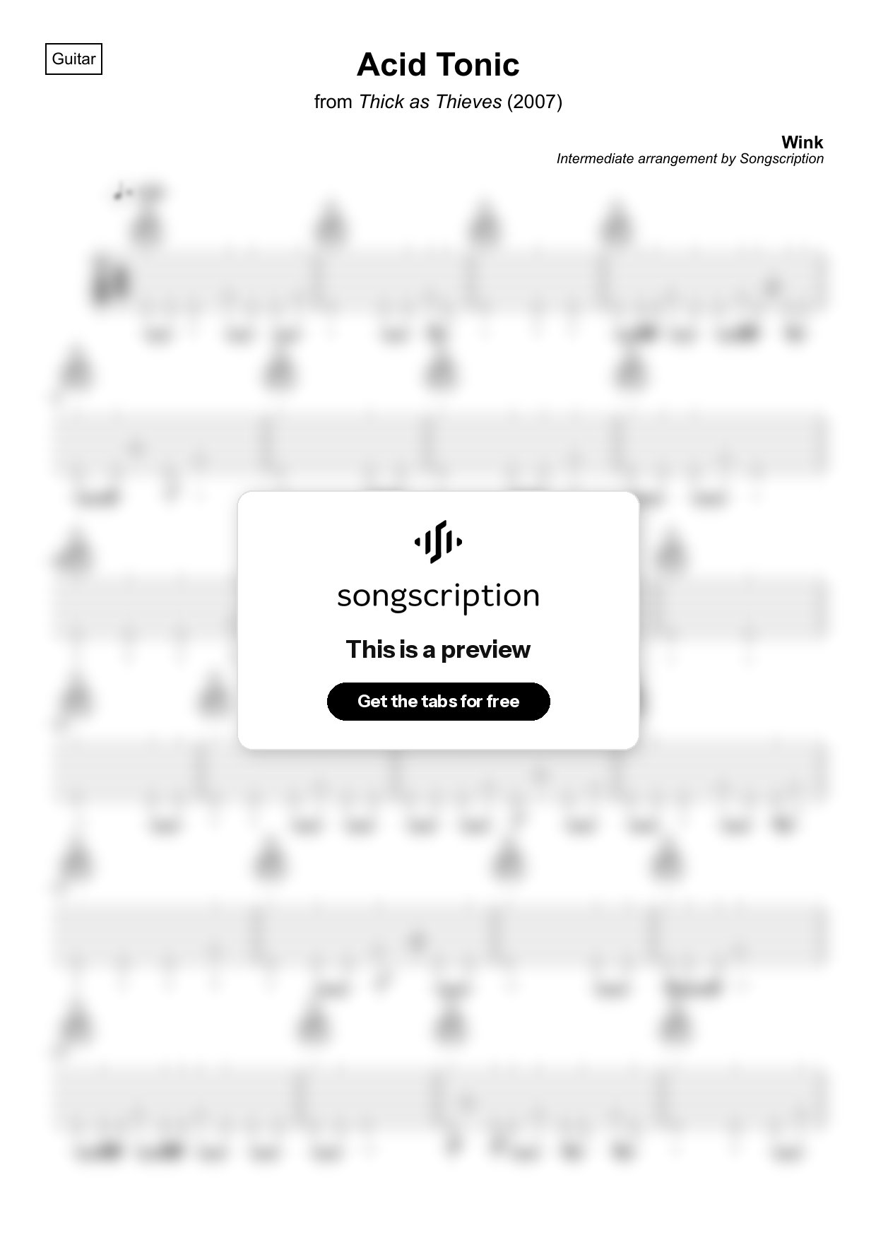 Intermediate Acoustic Guitar Tabs for "Acid Tonic" by Wink