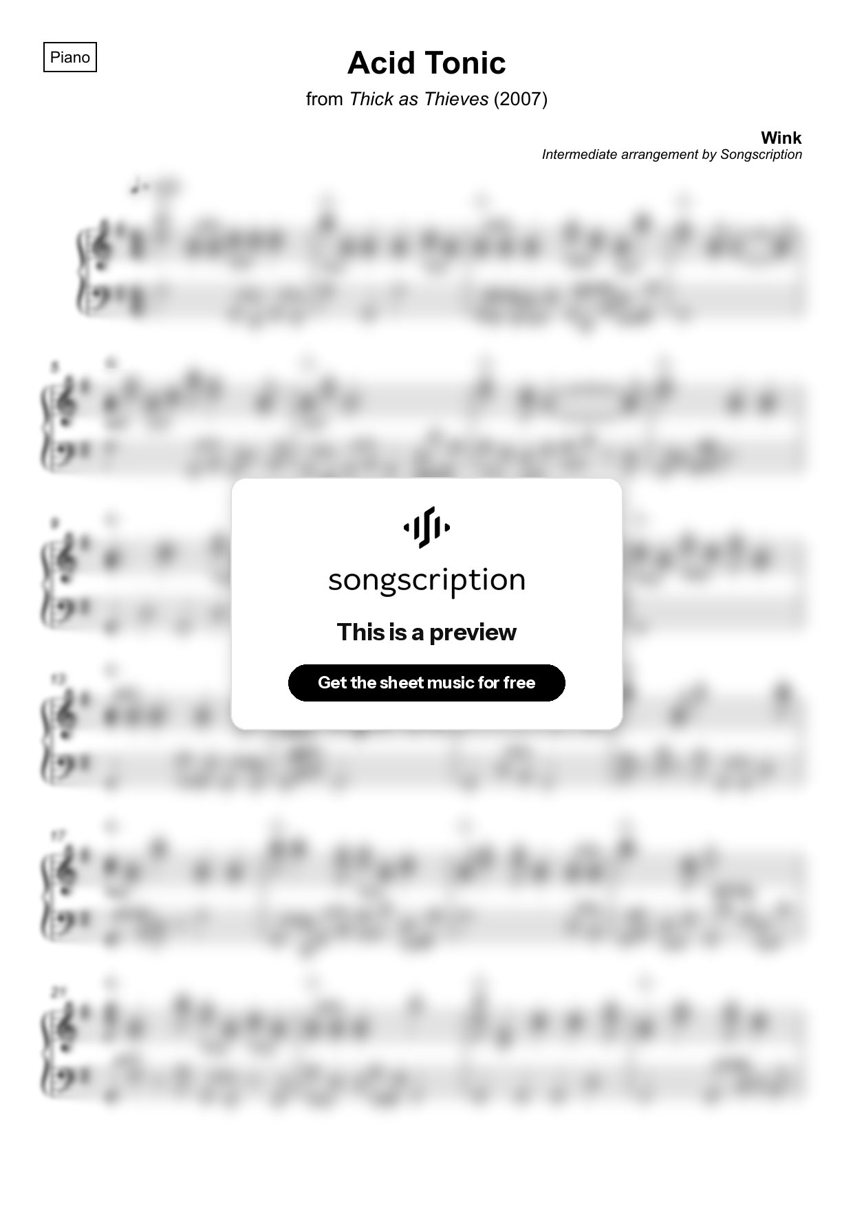Intermediate Piano Sheet Music for "Acid Tonic" by Wink