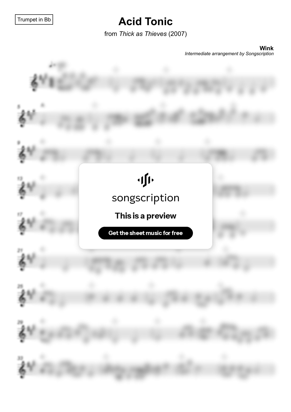 Intermediate Trumpet Sheet Music for "Acid Tonic" by Wink