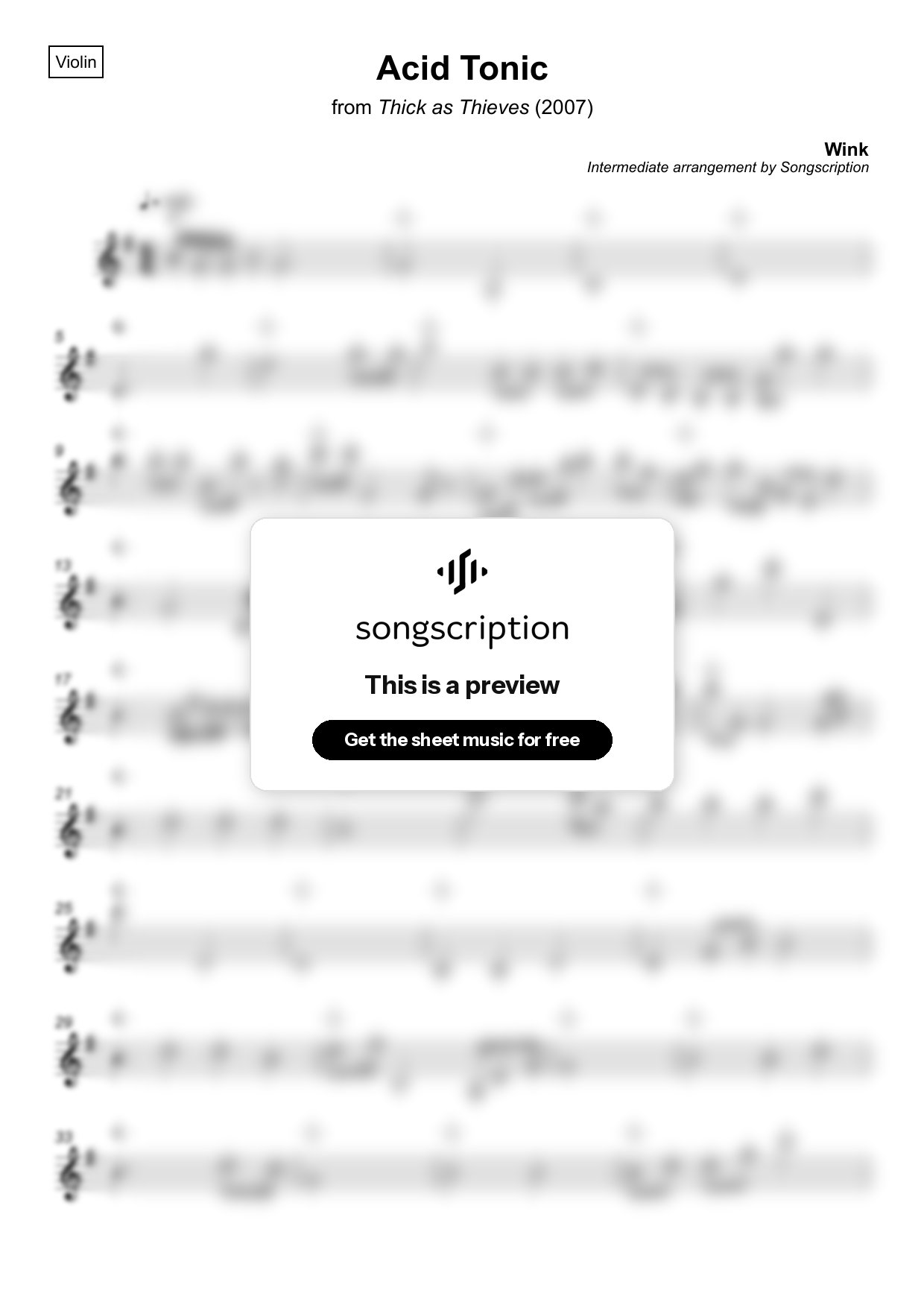 Intermediate Violin Sheet Music for "Acid Tonic" by Wink