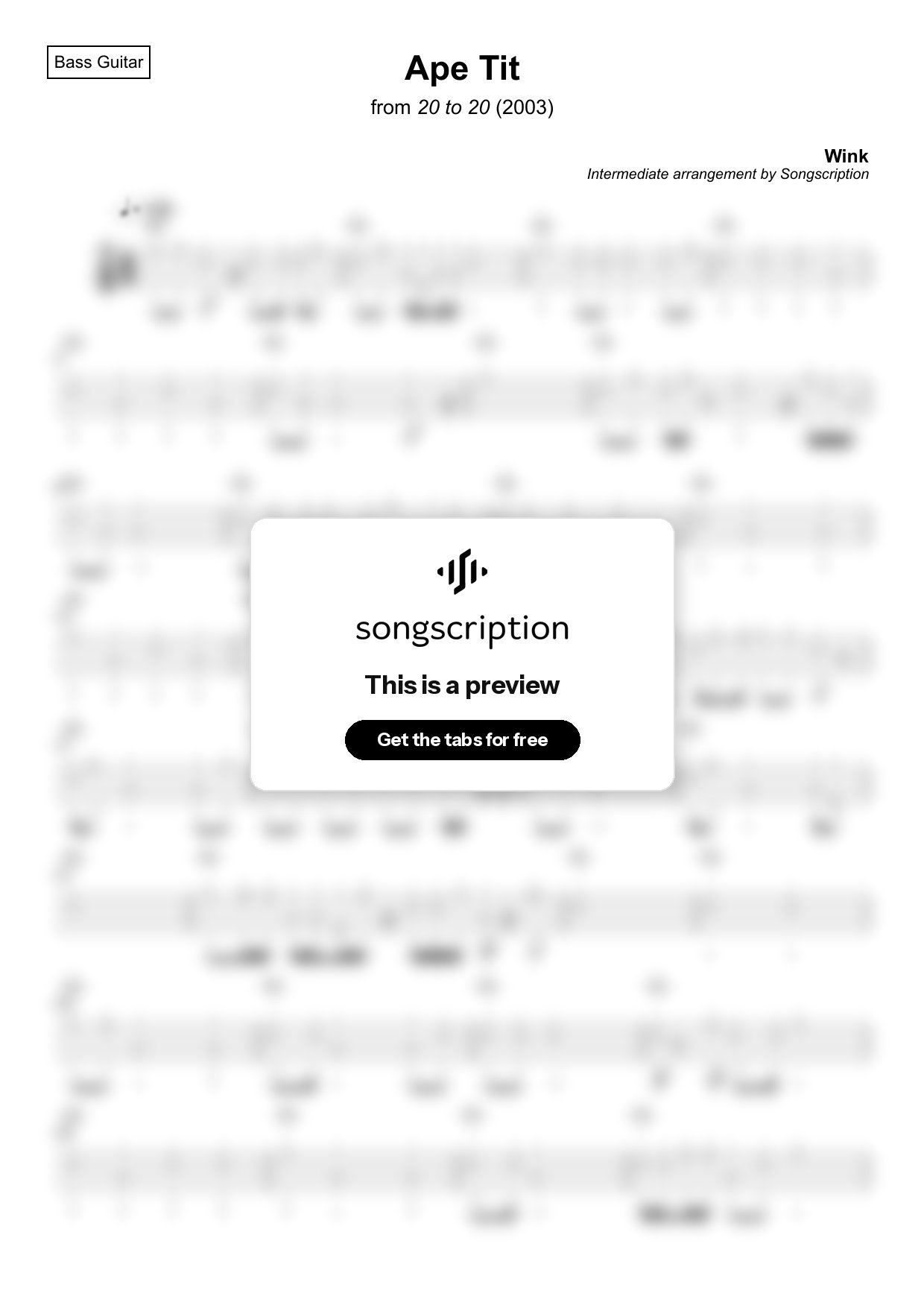Intermediate Bass Guitar Tabs for "Ape Tit" by Wink