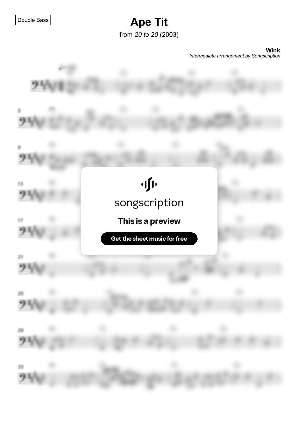 Intermediate Double Bass Sheet Music for "Ape Tit" by Wink