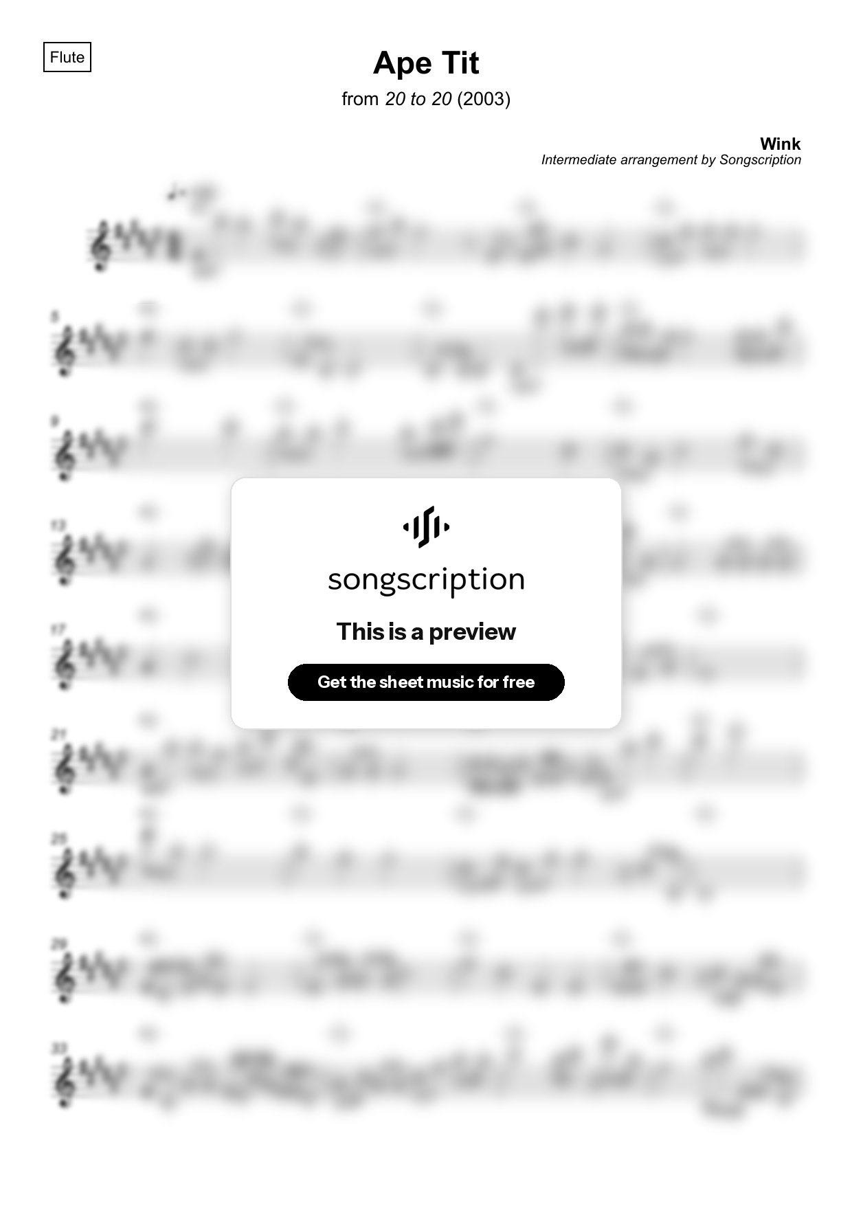 Intermediate Flute Sheet Music for "Ape Tit" by Wink