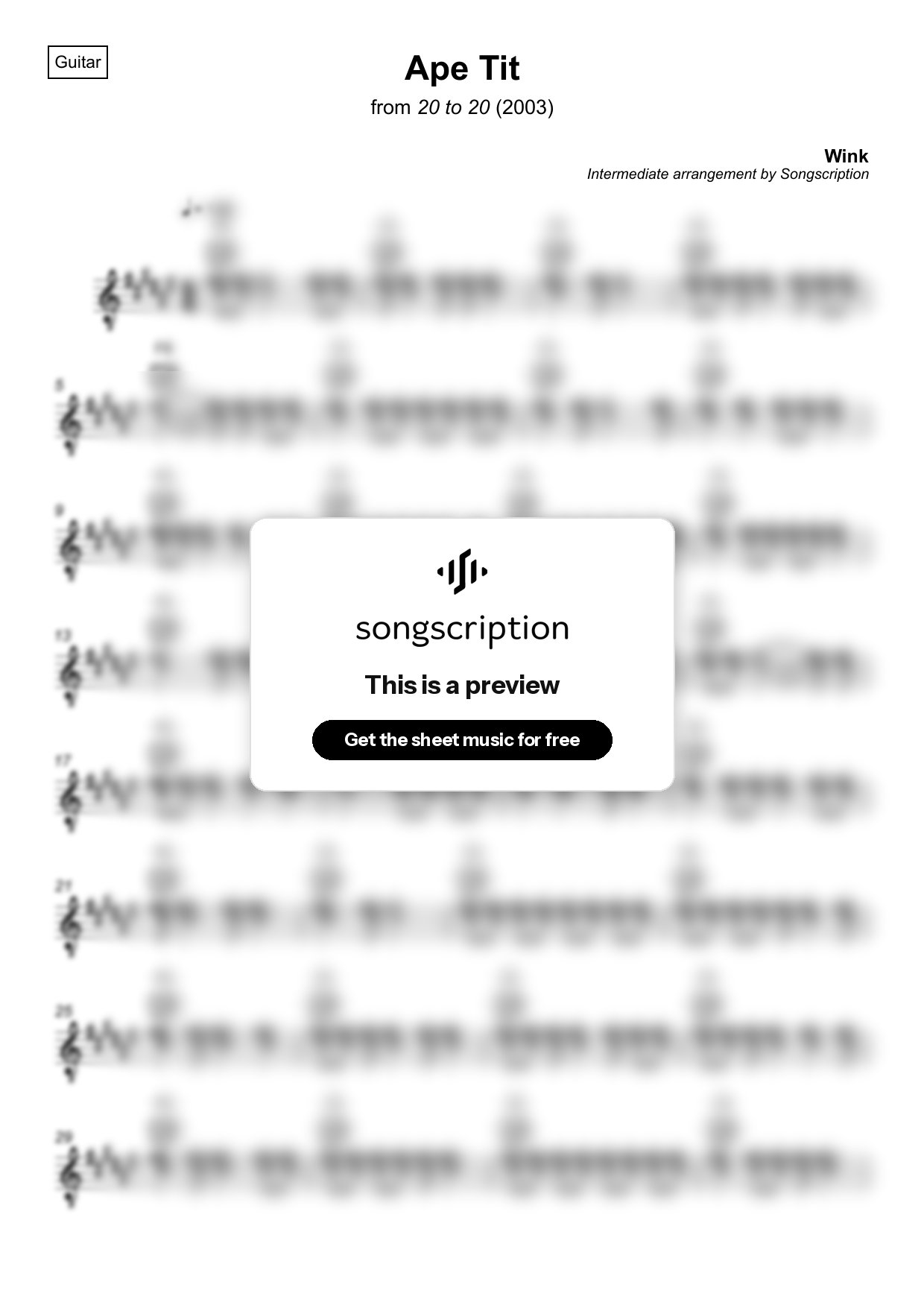 Intermediate Acoustic Guitar Sheet Music for "Ape Tit" by Wink