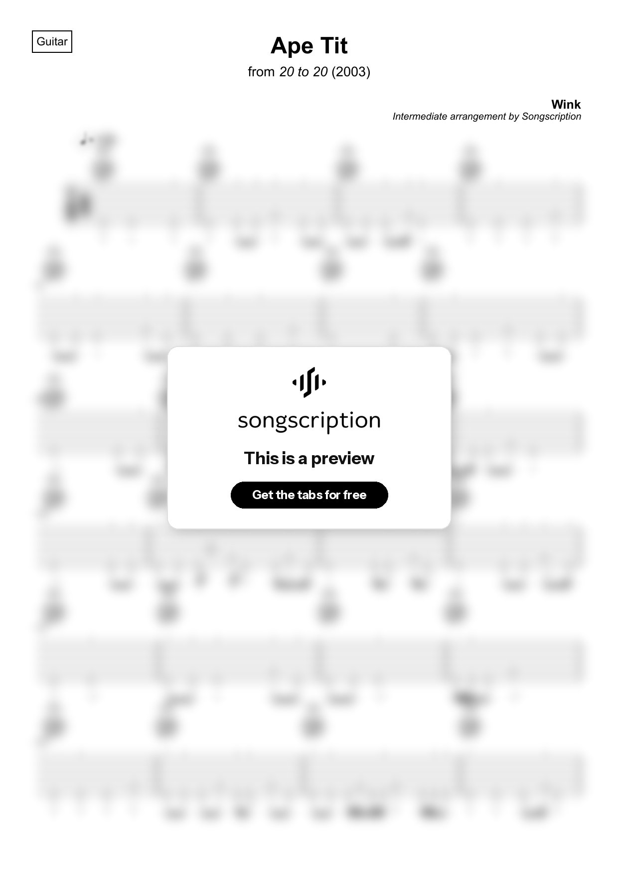 Intermediate Acoustic Guitar Tabs for "Ape Tit" by Wink