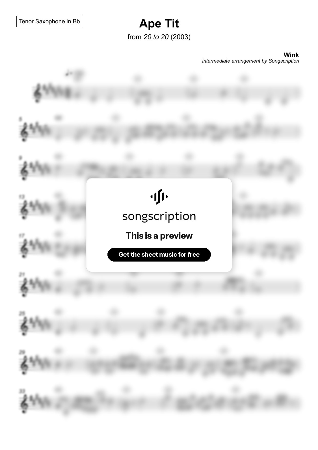 Intermediate Tenor Sax Sheet Music for "Ape Tit" by Wink