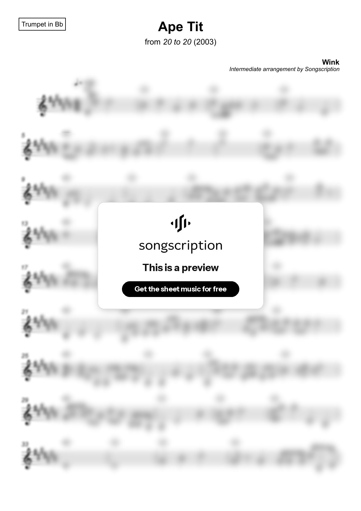Intermediate Trumpet Sheet Music for "Ape Tit" by Wink