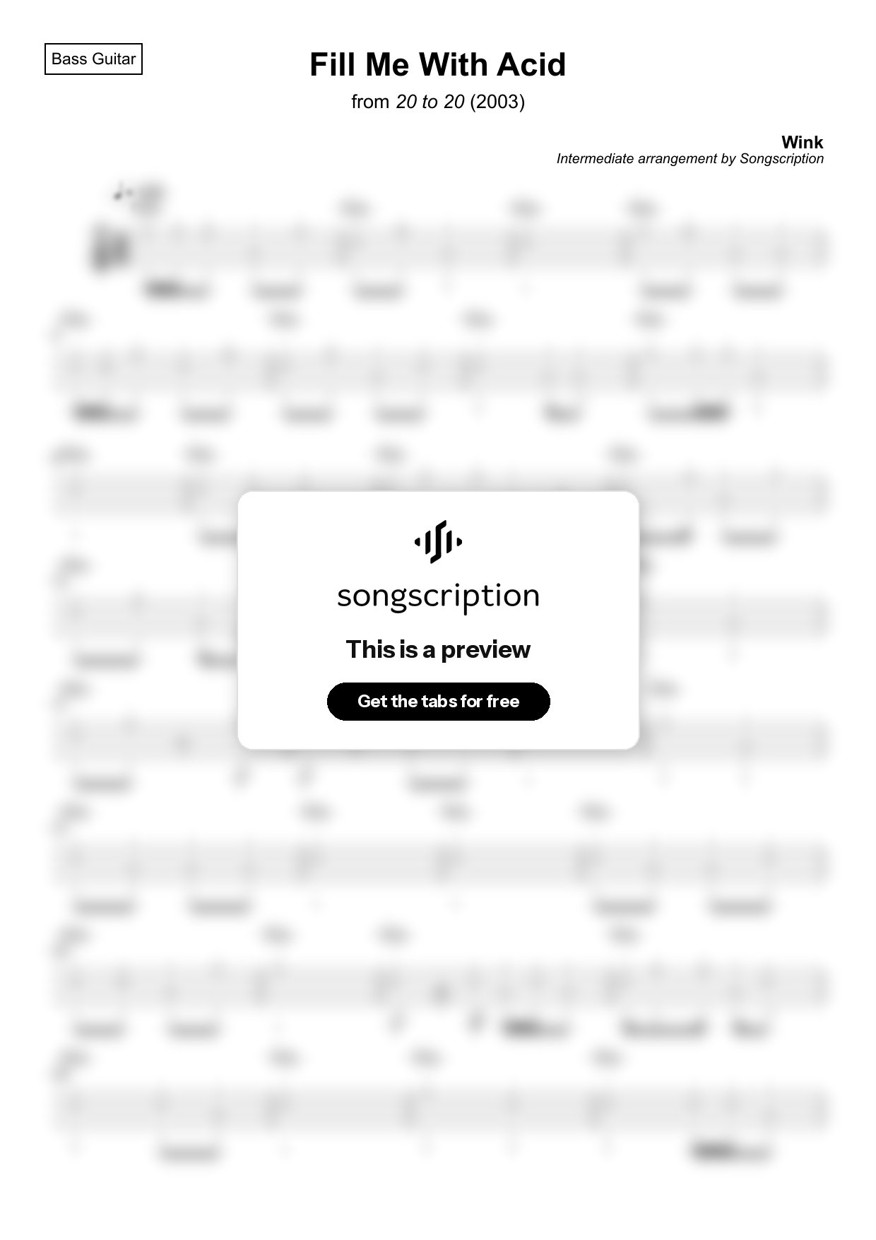 Intermediate Bass Guitar Tabs for "Fill Me With Acid" by Wink