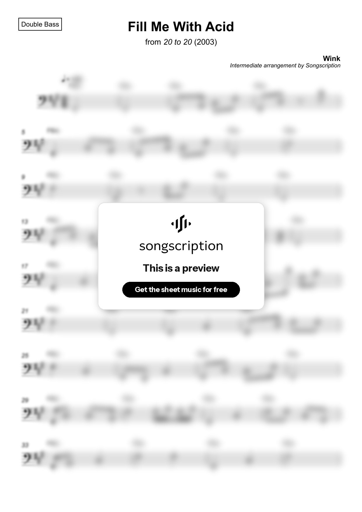 Intermediate Double Bass Sheet Music for "Fill Me With Acid" by Wink