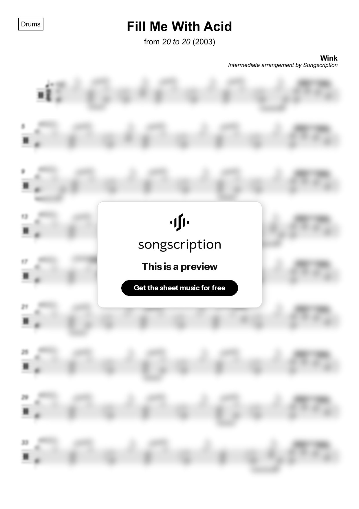 Intermediate Drums Sheet Music for "Fill Me With Acid" by Wink