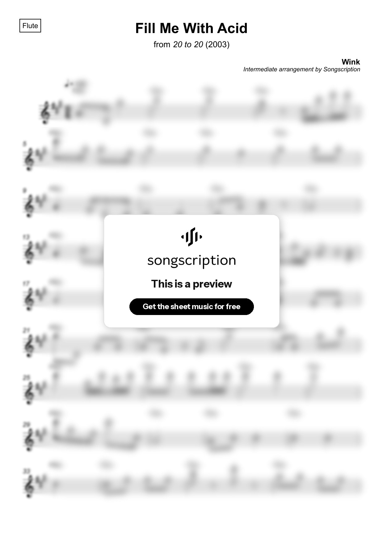 Intermediate Flute Sheet Music for "Fill Me With Acid" by Wink