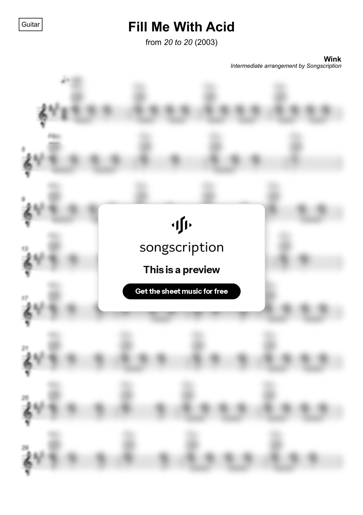 Intermediate Acoustic Guitar Sheet Music for "Fill Me With Acid" by Wink