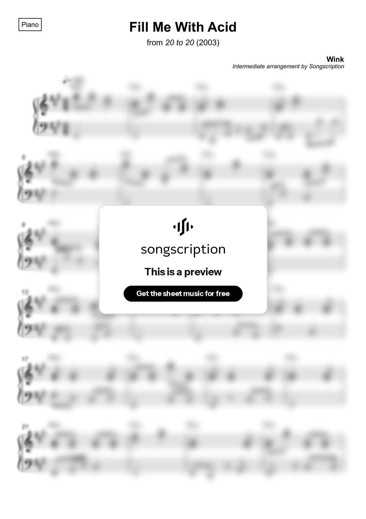 Intermediate Piano Sheet Music for "Fill Me With Acid" by Wink