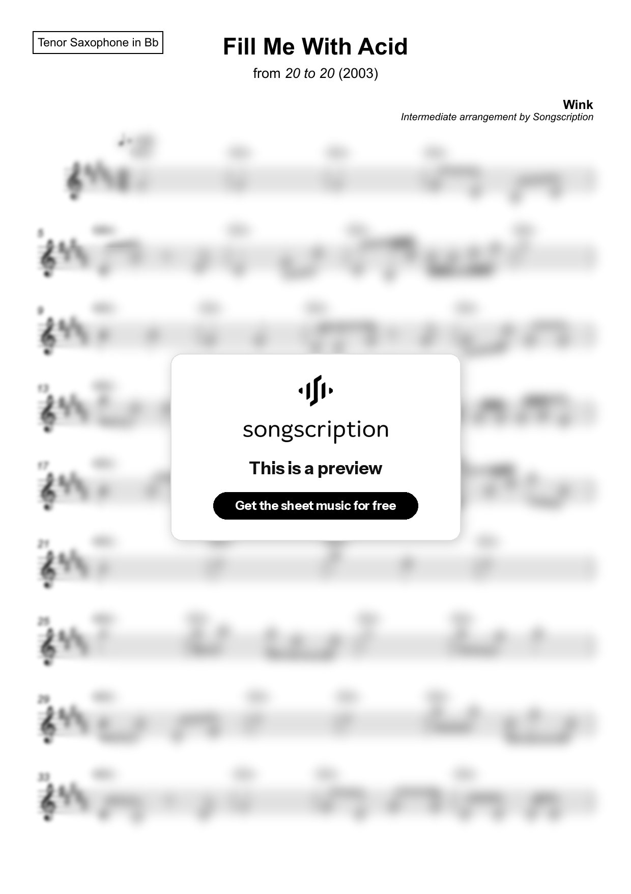 Intermediate Tenor Sax Sheet Music for "Fill Me With Acid" by Wink