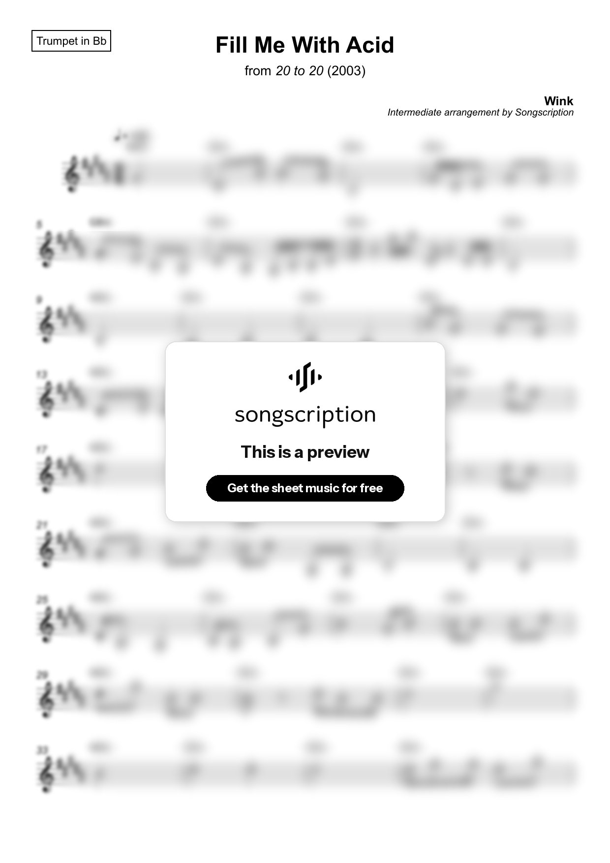 Intermediate Trumpet Sheet Music for "Fill Me With Acid" by Wink