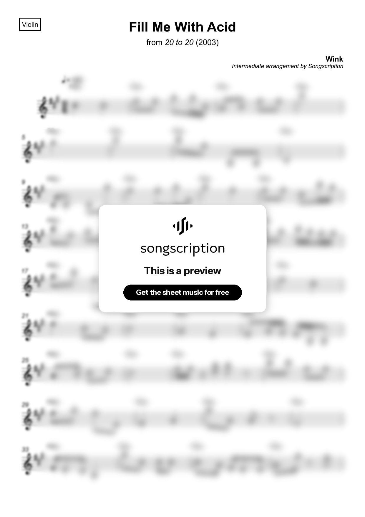 Intermediate Violin Sheet Music for "Fill Me With Acid" by Wink