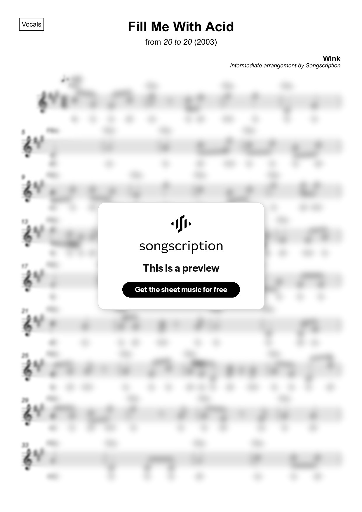 Intermediate Vocals Sheet Music for "Fill Me With Acid" by Wink