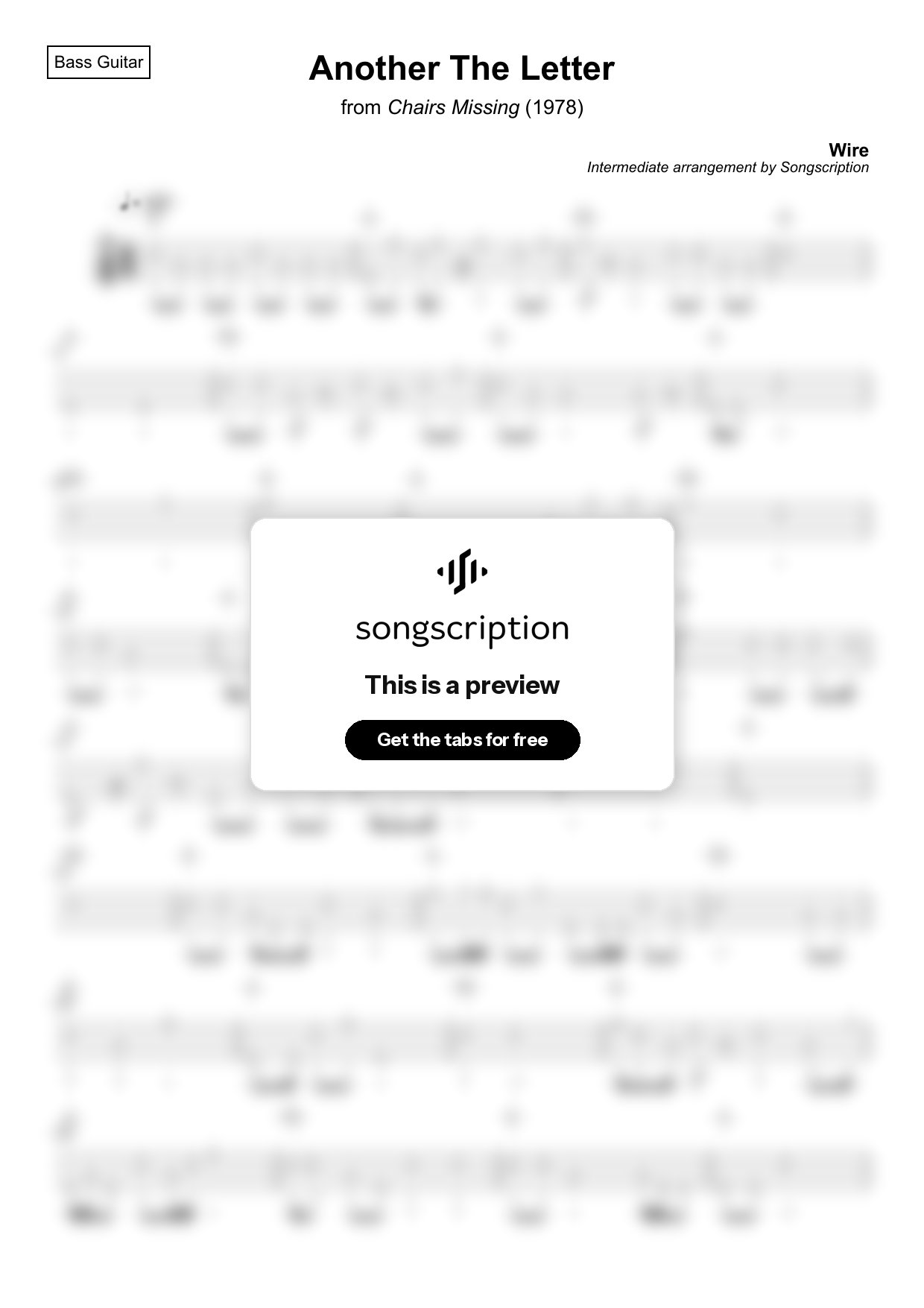 Intermediate Bass Guitar Tabs for "Another The Letter" by Wire