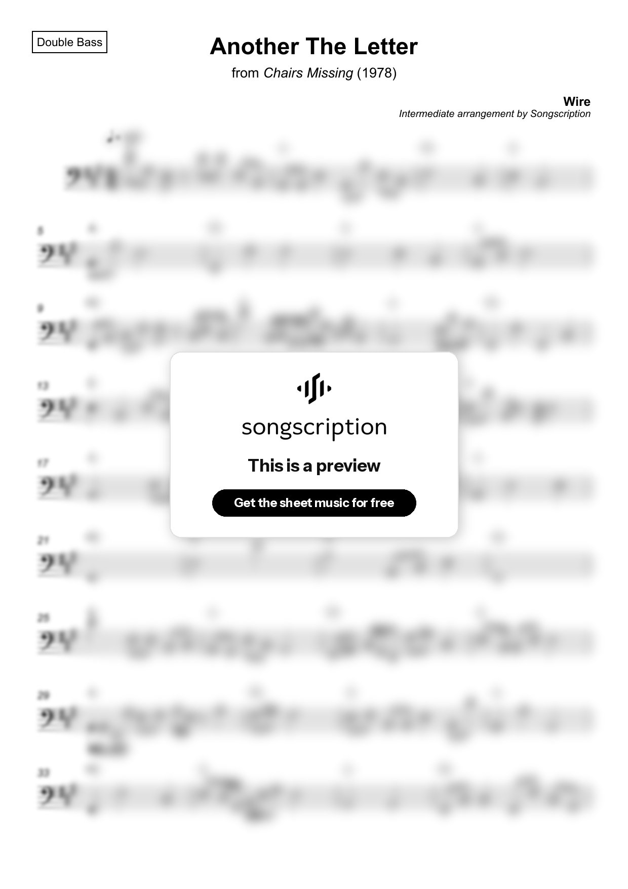 Intermediate Double Bass Sheet Music for "Another The Letter" by Wire